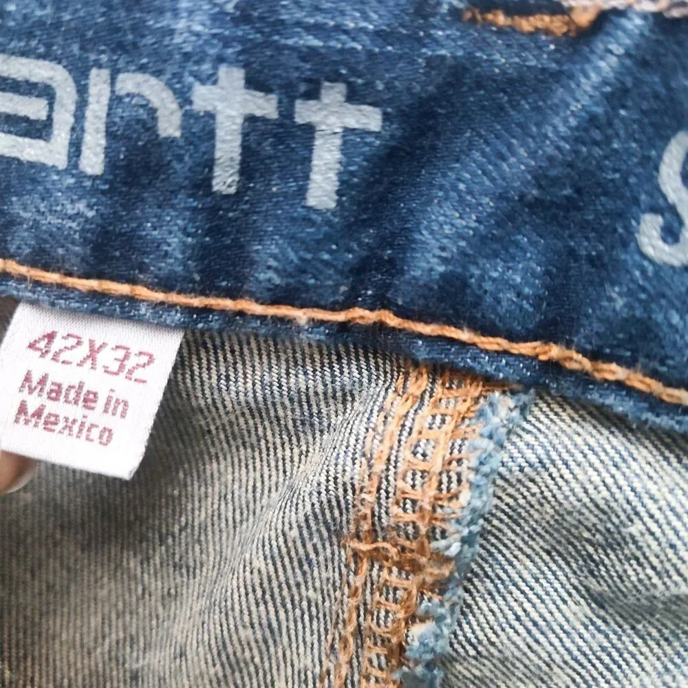 Carhartt Jeans Mens 42x32 Blue Straight Leg Fit Medium Wash Denim Pants 5-Pocket